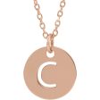 14k Rose Gold Initial A-Z, SM 10mm Pierced Disc Necklace, 16-18 Inch Cheap