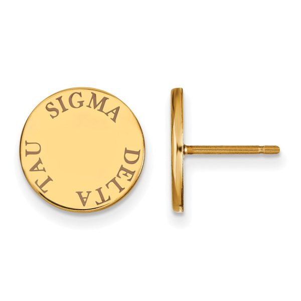 14K Plated Silver Sigma Delta Tau Brown Enamel Post Earrings For Cheap