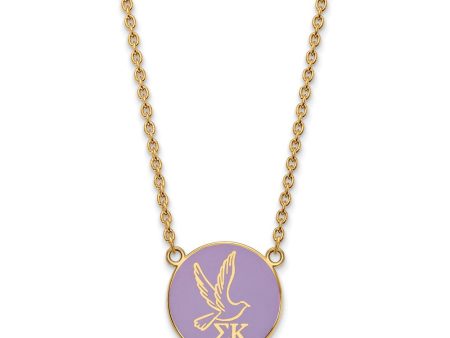 14K Plated Silver Sigma Kappa Large Purple Enamel Logo Necklace For Discount