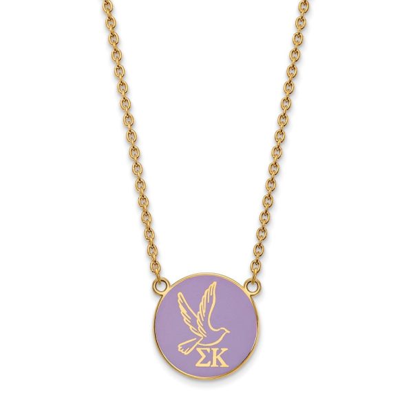 14K Plated Silver Sigma Kappa Large Purple Enamel Logo Necklace For Discount