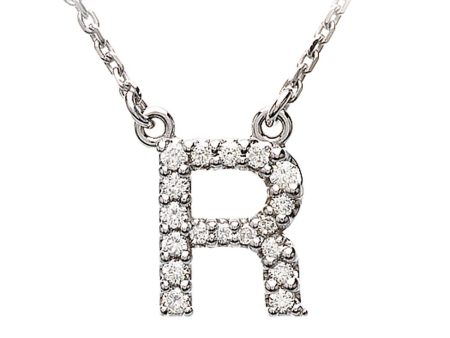 .14 Cttw Diamond & 14k White Gold Block Initial Necklace, Letter R Online Sale