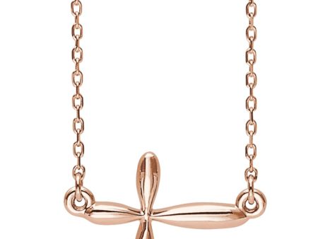 14k Yellow, White or Rose Gold Sideways Rounded Cross Necklace, Adj. Supply