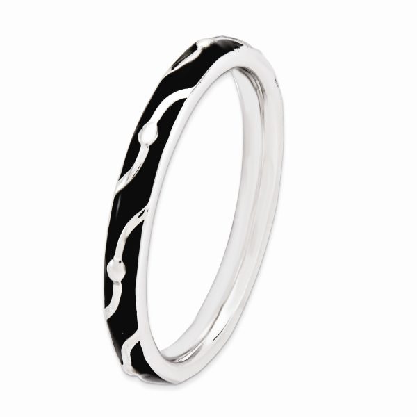 2.5mm Sterling Silver Stackable Expressions Black Enamel Band Hot on Sale