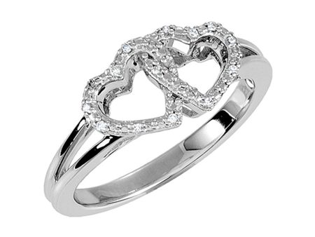 .05 Ctw Diamond Accent Double Heart Ring in Sterling Silver Online Hot Sale