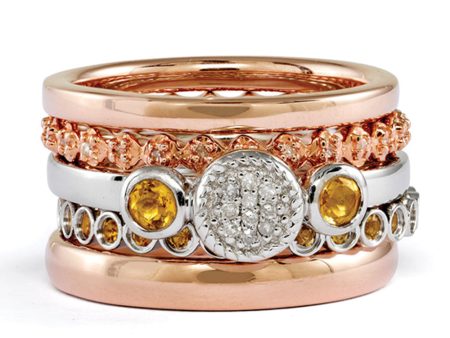 14K Rose Gold Plated Silver, Citrine & Diamond Stackable Ring Set Online now