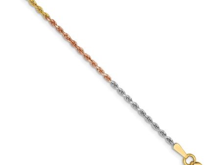 1.5mm 14k Tri-Color Gold D C Solid Rope Chain Anklet or Bracelet Online Sale