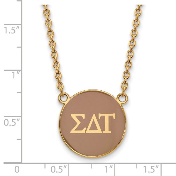 14K Plated Silver Sigma Delta Tau Large Tan Enamel Disc Necklace Supply