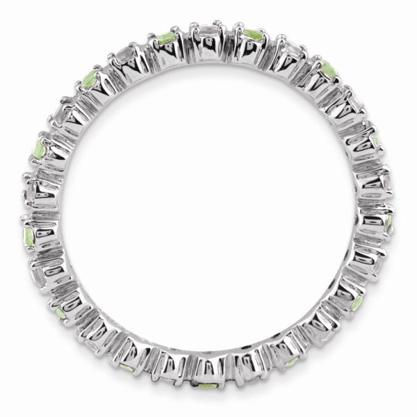 2.25mm Stackable Peridot & .04 Ctw HI I3 Diamond Silver Band Online Hot Sale