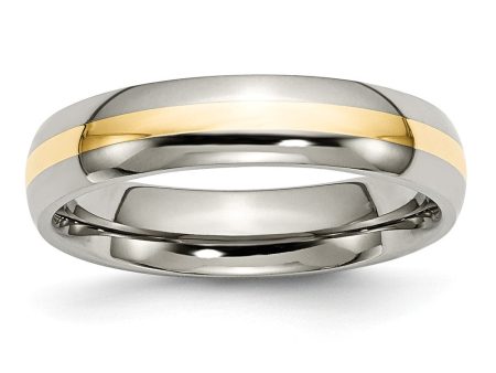 Titanium and 14K Gold, 5mm Striped Unisex Standard Fit Band Sale