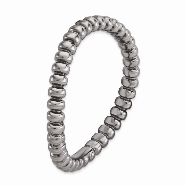 2.25mm Stackable Black Plated Silver Curved Beaded Band Online Sale