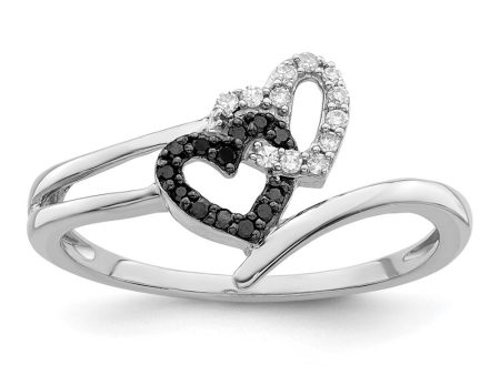 1 10 Ctw White & Black Diamond Double Heart Ring in Sterling Silver For Cheap