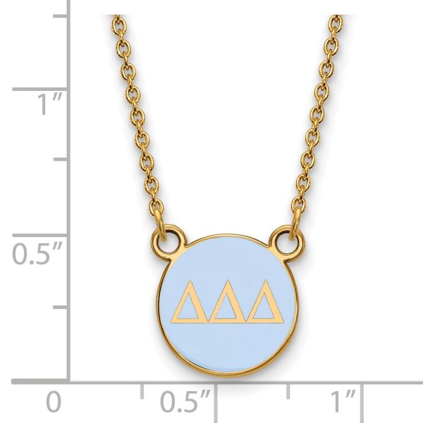 14K Plated Silver Delta Delta Delta Small Lt Blue Enamel Disc Necklace Cheap