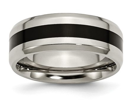 Titanium and Black Enamel, 8mm Striped Comfort Fit Band Supply