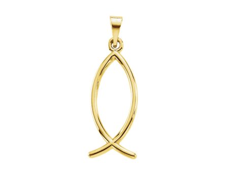 14k Yellow Gold Christian Fish (Ichthus) Pendant, 9 x 22mm For Cheap