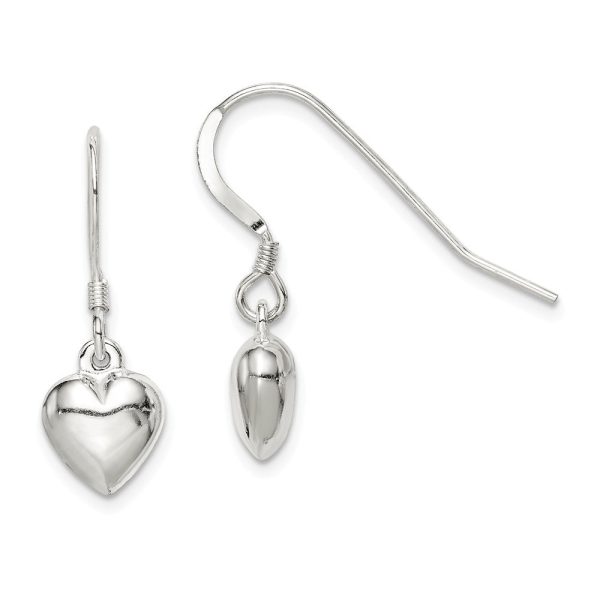 8mm Puffed Heart Dangle Earrings in Sterling Silver Fashion