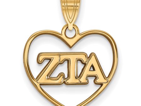 14K Plated Silver Zeta Tau Alpha Heart Greek Letters Pendant Discount