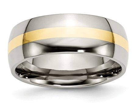 Titanium and 14K Gold, 8mm Striped Unisex Standard Fit Band Fashion