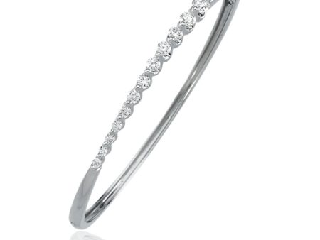 14k White Gold 1 Ct, 12 Stone Journey Diamond, Hinged Bangle Bracelet For Discount