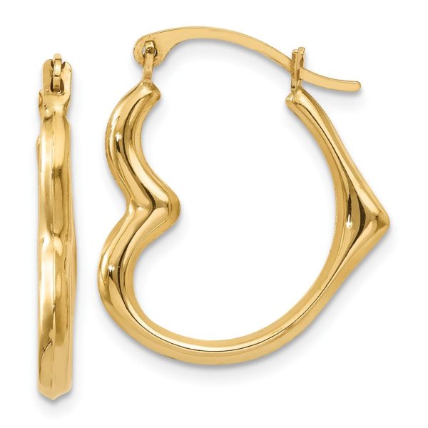 Sideways Heart Hoop Earrings in 14k Yellow Gold Cheap