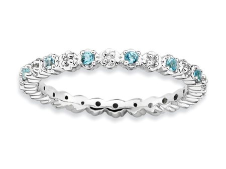 2.25mm Stackable Blue Topaz & .04 Ctw HI I3 Diamond Silver Band Hot on Sale