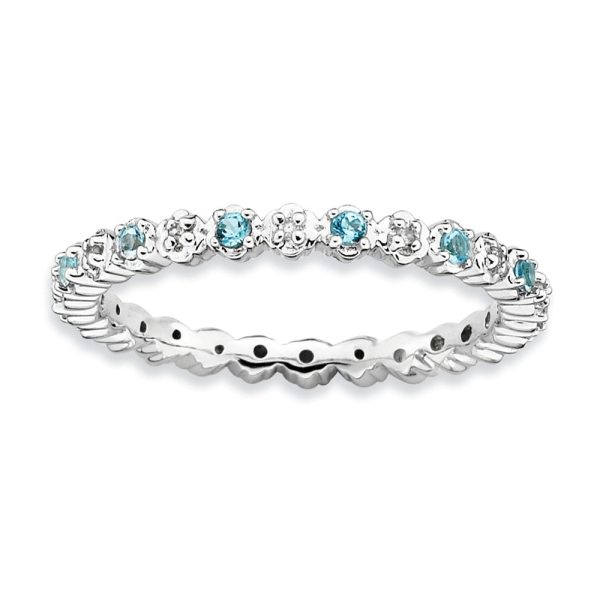 2.25mm Stackable Blue Topaz & .04 Ctw HI I3 Diamond Silver Band Hot on Sale