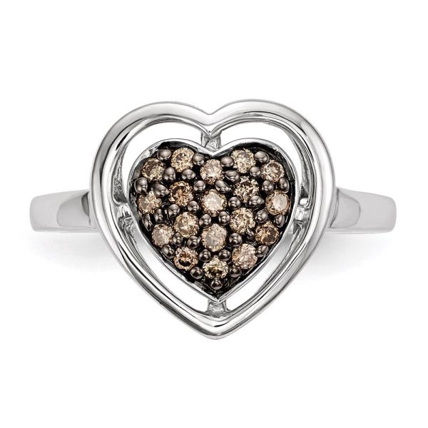 1 4 Ctw Champagne Diamond 14mm Heart Sterling Silver Ring Online Sale