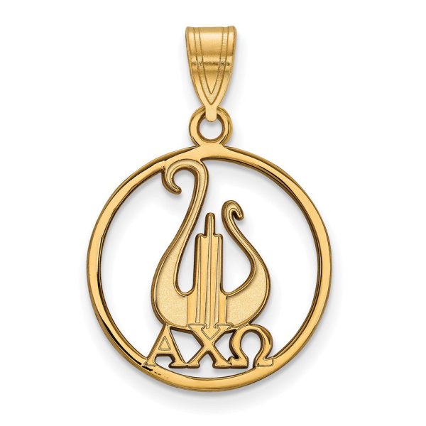 14K Plated Silver Alpha Chi Omega Large Circle Pendant Online Hot Sale