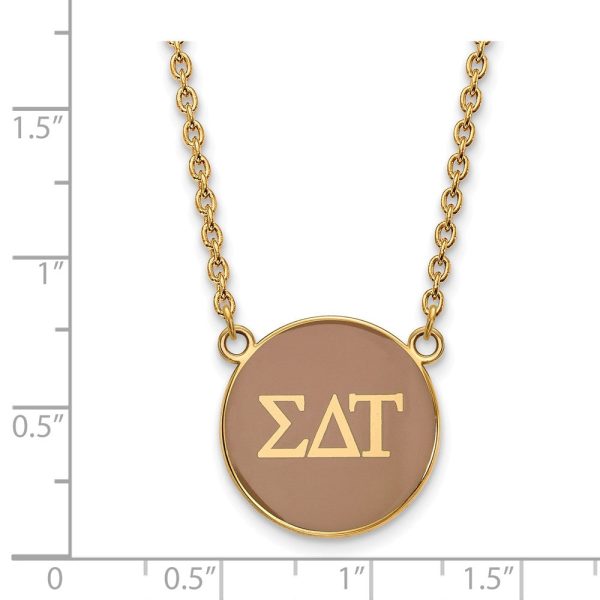 14K Plated Silver Sigma Delta Tau Large Tan Enamel Disc Necklace Supply