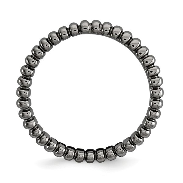 2.25mm Stackable Black Plated Silver Curved Beaded Band Online Sale