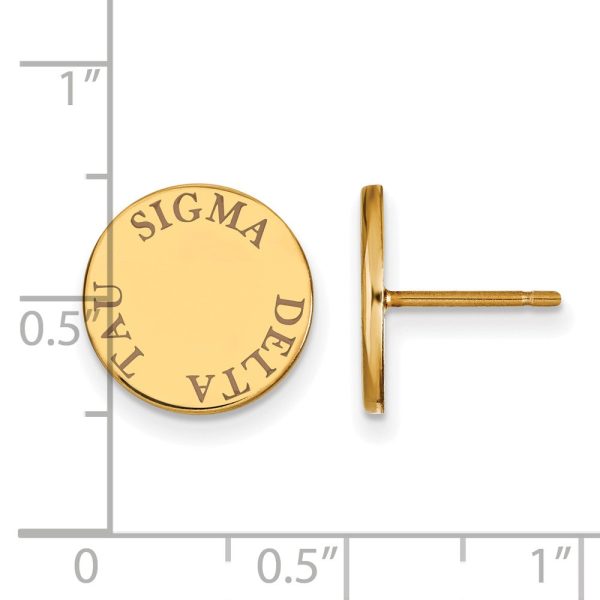 14K Plated Silver Sigma Delta Tau Brown Enamel Post Earrings For Cheap