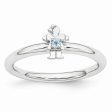 Rhodium Plated Sterling Silver Stackable Blue Topaz 7mm Girl Ring Online now