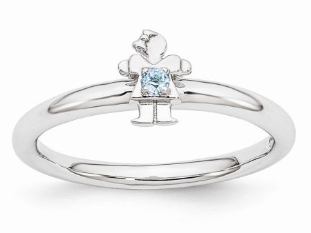 Rhodium Plated Sterling Silver Stackable Blue Topaz 7mm Girl Ring Online now