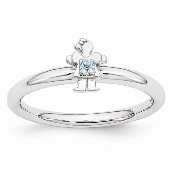 Rhodium Plated Sterling Silver Stackable Blue Topaz 7mm Girl Ring Online now