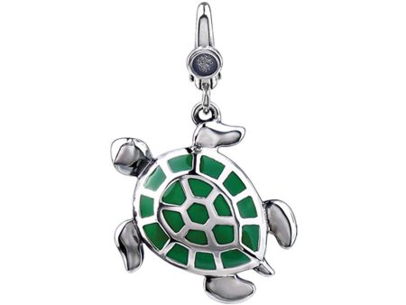 Sterling Silver and Enameled 3D Green Sea Turtle Clip-On Charm Discount