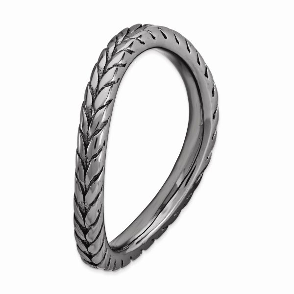 2.25mm Stackable Black Plated Silver Curved Wheat Band For Discount