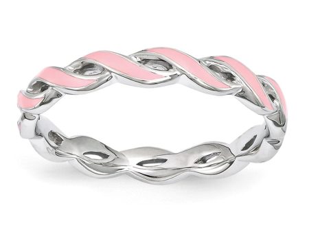 2mm Sterling Silver Stackable Expressions Pink Enamel Swirl Band Online Sale