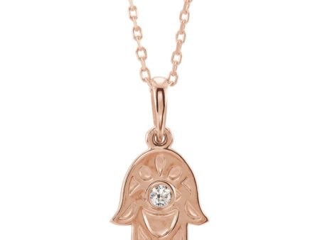 14k Yellow, White or Rose Gold Diamond Small Hamsa Necklace, 16-18 In. Cheap