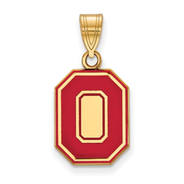 14k Gold Plated Silver Ohio State Medium Enamel  O  Pendant For Discount