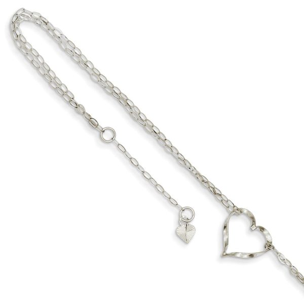 14k Yellow or White Gold Open Heart Double Strand Anklet, 9-10 Inch For Discount