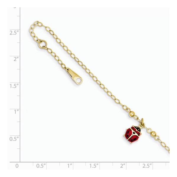 14k Yellow Gold Enameled Ladybug Anklet, 9-10 Inch For Cheap