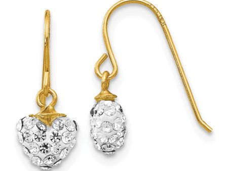 14k Yellow Gold Crystal Heart Dangle Earrings on Sale