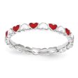 2.5mm Sterling Silver Stackable Red & White Enamel Heart Band Supply