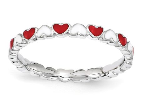 2.5mm Sterling Silver Stackable Red & White Enamel Heart Band Supply