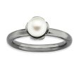 White FW Cultured Pearl & Black-plated Sterling Silver Stack Ring For Sale