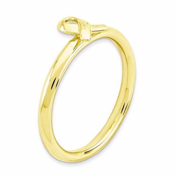 2.5mm Stackable 14K Yellow Gold Plated Silver Awareness Ribbon Ring For Discount