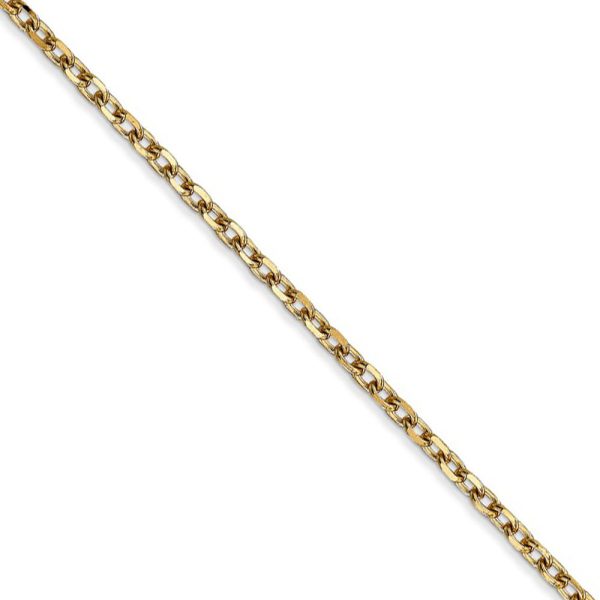 2.2mm, 14k Yellow Gold Diamond Cut Solid Cable Chain Necklace Fashion