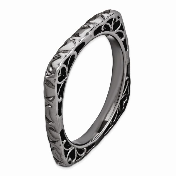 2.25mm Stackable Black Plated Silver Square Heart Band Hot on Sale