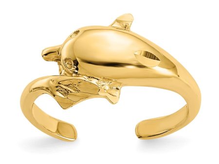 14k Yellow Gold 9mm Polished and Diamond-Cut Dolphin Toe Ring Hot on Sale