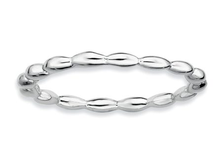 1.5mm Rhodium Plated Sterling Silver Stackable Rice Bead Band For Cheap