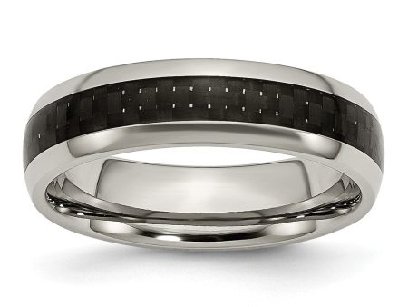 Titanium Black Carbon Fiber 6mm Polished Domed Comfort Fit Band For Cheap